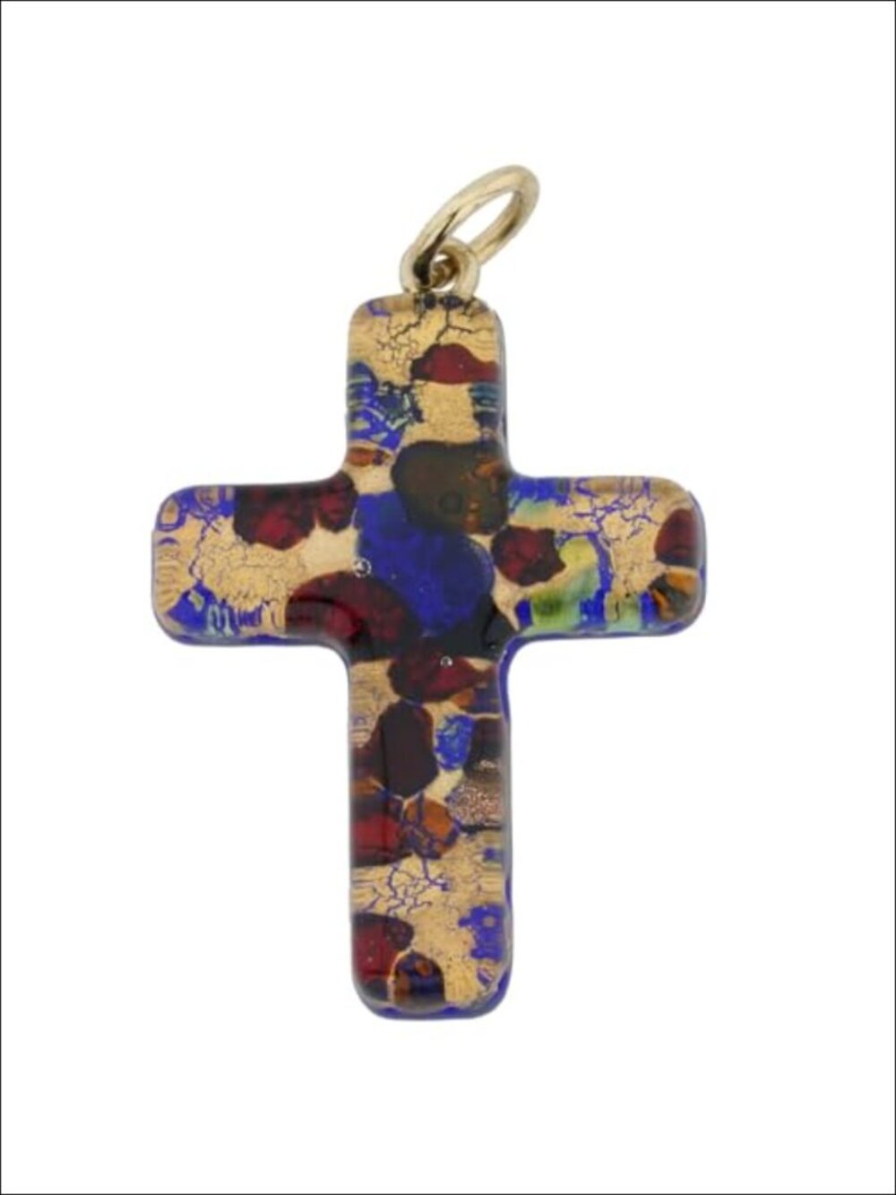 Murano Glass Cross Pendant Necklace 24K Gold Leaf Handmade Italy